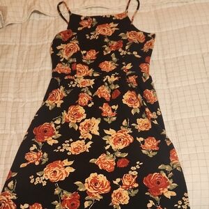 C Black Dress with Red Floral Pattern